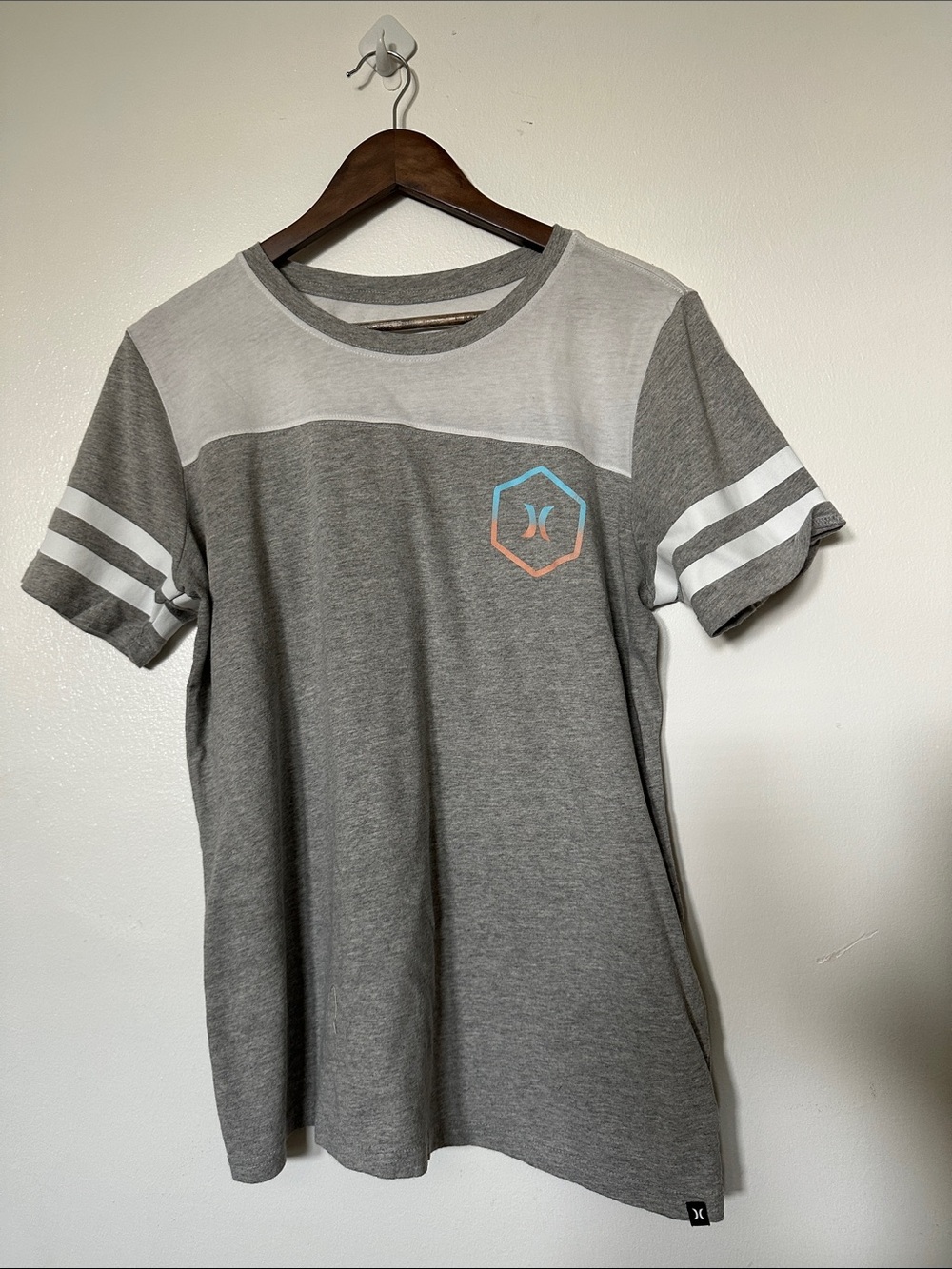 Hurley Gray and White Colorblock Short Sleeve Tee with Pastel Accent